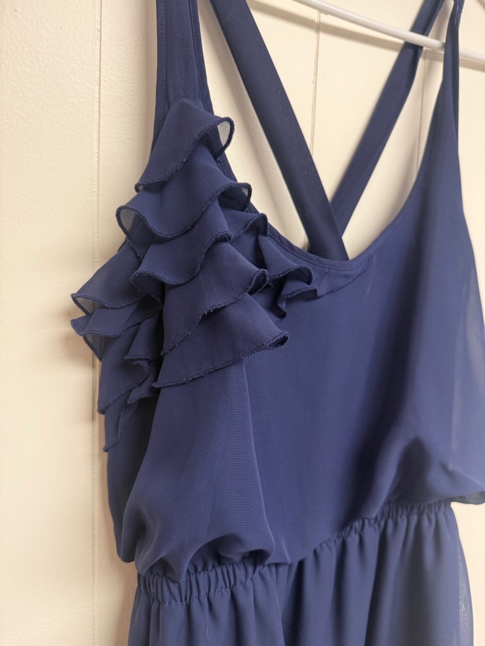 Navy Ruffle Crossback Dress - Picture 2 of 4